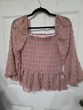 (2 FOR $20) London Rose - Mauve Smocked Peplum Blouse